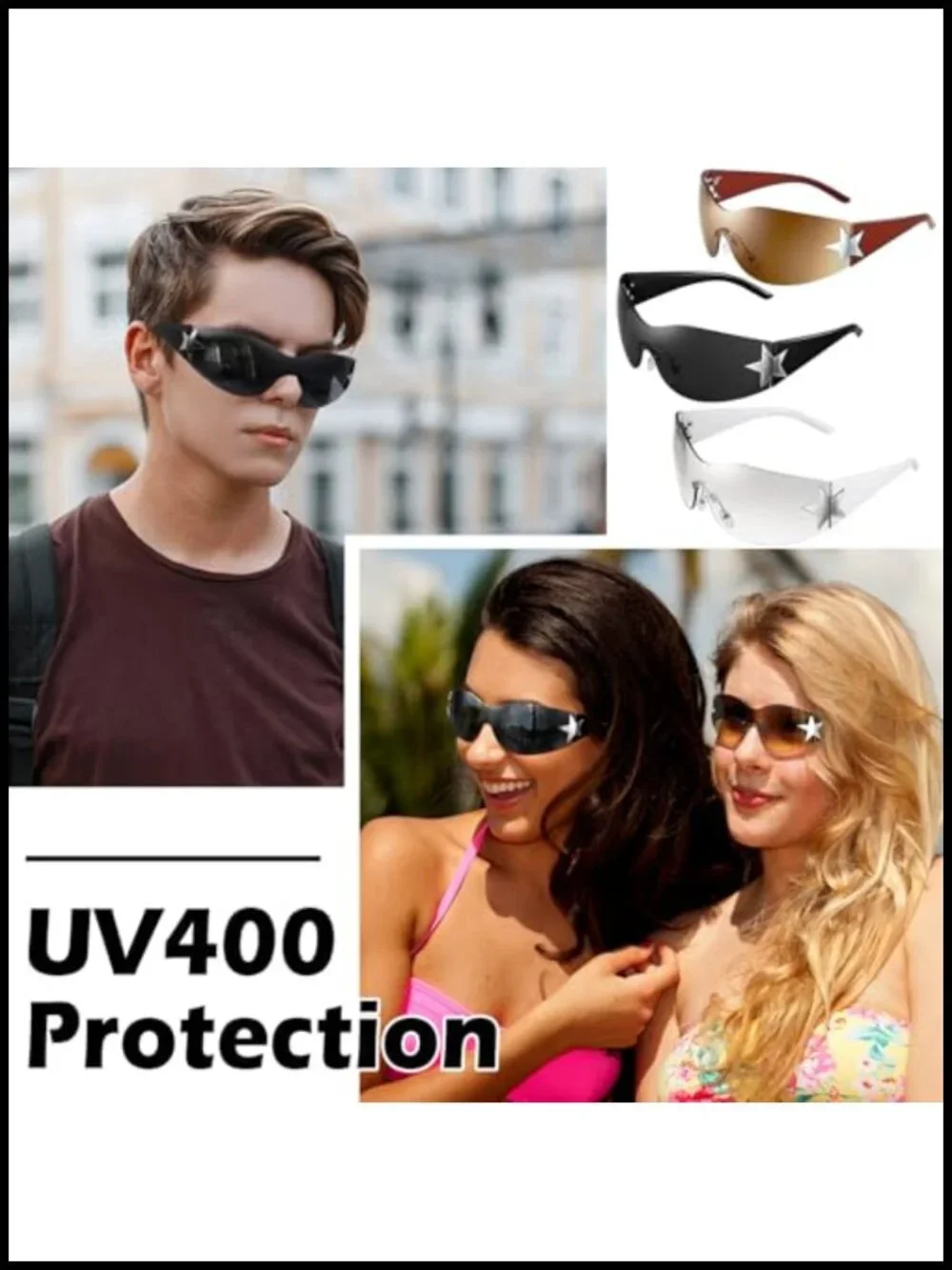 UV400 UVB Shield Wrap Around Sunglasses Trendy Frameless Y2K